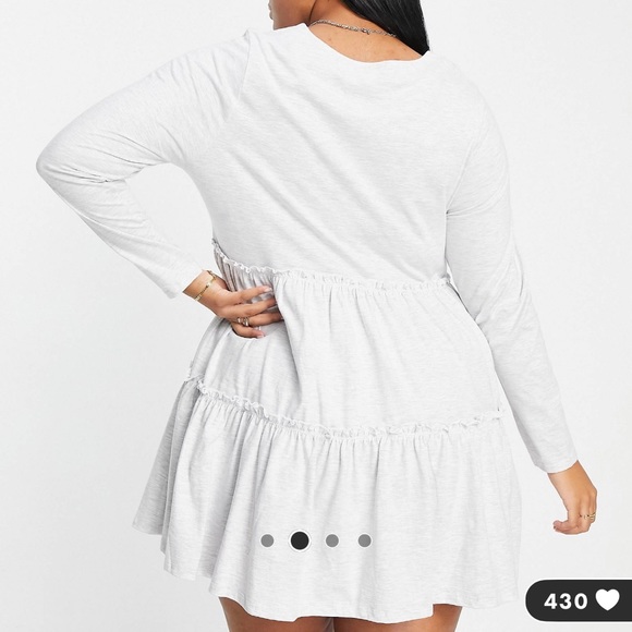 RIVER ISLAND PLUS tiered smock mini dress in gray heather from ASOS. - Picture 2 of 4
